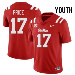 Youth Devin Price Red Ole Miss Rebels College Football #17 Jersey 955299-120