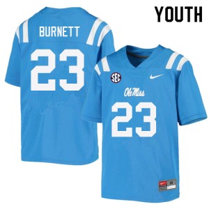 Youth Drew Burnett Powder Blue University of Mississippi College Football #23 Jersey 364411-595
