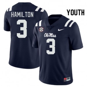 Youth Isaiah Hamilton Navy Ole Miss Rebels College Football #3 Jersey 926301-932