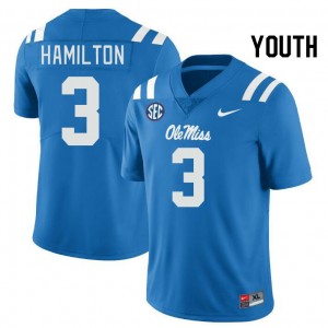 Youth Isaiah Hamilton Powder Blue Rebels College Football #3 Jersey 749460-446