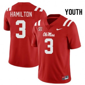 Youth Isaiah Hamilton Red University of Mississippi College Football #3 Jersey 842611-910