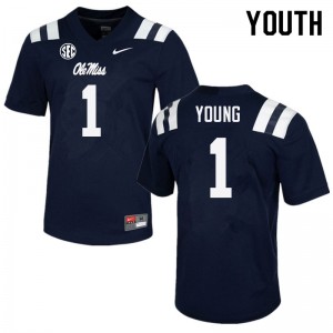 Youth Isheem Young Navy University of Mississippi College Football #1 Jersey 209647-335