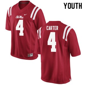 Youth Jacob Carter Red Ole Miss College Football #4 Jersey 109495-640
