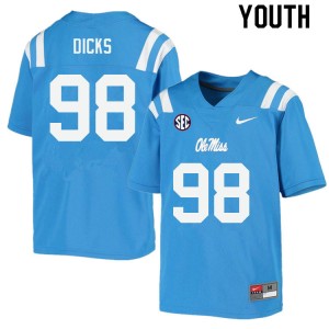Youth Jaden Dicks Powder Blue Ole Miss College Football #98 Jersey 387065-795