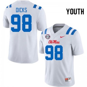 Youth Jaden Dicks White University of Mississippi 2024 New College Football #98 Jersey 279467-419