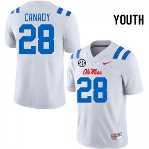 Youth Jadon Canady White Ole Miss Rebels 2024 New College Football #28 Jersey 699687-382