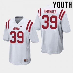 Youth Jake Springer White Rebels College Football #39 Jersey 618373-689