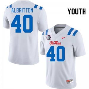 Youth Jason Albritton White University of Mississippi 2024 New College Football #40 Jersey 364447-423