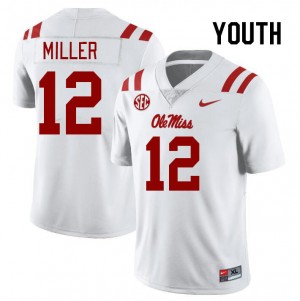 Youth Jett Miller White Ole Miss College Football #12 Jersey 327444-296