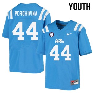 Youth John Porchivina Powder Blue Rebels College Football #44 Jersey 569037-620