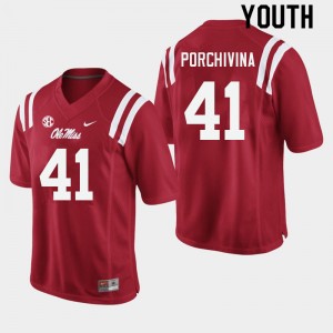 Youth John Porchivina Red Ole Miss College Football #41 Jersey 575218-137