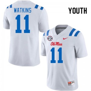 Youth Jordan Watkins White Ole Miss 2024 New College Football #11 Jersey 862106-350