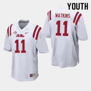 Youth Jordan Watkins White Ole Miss College Football #11 Jersey 298396-276