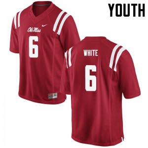 Youth Kam White Red University of Mississippi College Football #6 Jersey 181442-390