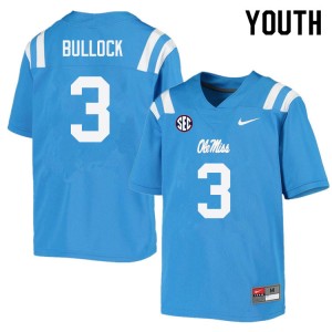 Youth Kentrel Bullock Powder Blue Ole Miss Rebels College Football #3 Jersey 281585-464