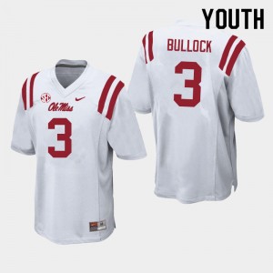 Youth Kentrel Bullock White Ole Miss Rebels College Football #3 Jersey 315354-435