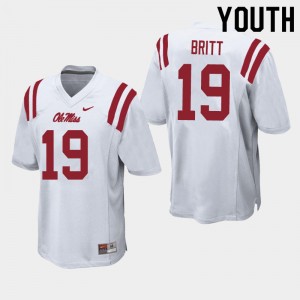 Youth Marc Britt White Ole Miss College Football #19 Jersey 310132-493