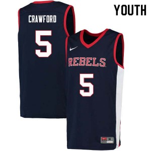 Youth Markel Crawford Navy Ole Miss College Basketball #5 Jersey 236887-781