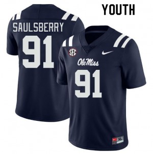 Youth Myles Saulsberry Navy Rebels College Football #91 Jersey 813297-794