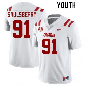 Youth Myles Saulsberry White Rebels College Football #91 Jersey 243848-987
