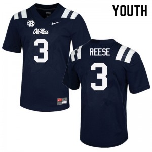Youth Otis Reese Navy University of Mississippi College Football #3 Jersey 849048-469