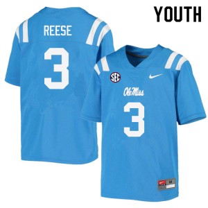 Youth Otis Reese Powder Blue University of Mississippi College Football #3 Jersey 307046-363