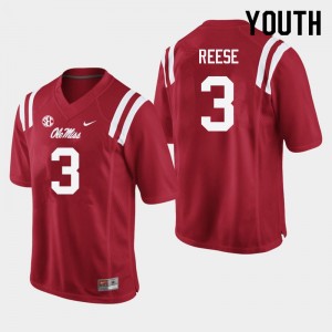 Youth Otis Reese Red Ole Miss College Football #3 Jersey 766111-638