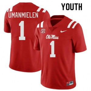 Youth Princely Umanmielen Red Ole Miss College Football #1 Jersey 588126-157