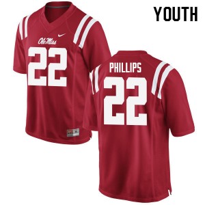 Youth Scottie Phillips Red University of Mississippi College Football #22 Jersey 871544-968
