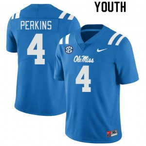 Youth Suntarine Perkins Powder Blue Ole Miss Rebels College Football #4 Jersey 298661-148