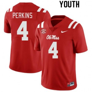 Youth Suntarine Perkins Red Ole Miss Rebels College Football #4 Jersey 183492-633