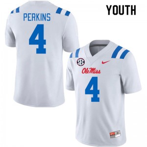 Youth Suntarine Perkins White Ole Miss 2024 New College Football #4 Jersey 250936-313