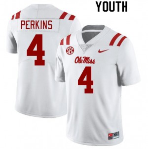 Youth Suntarine Perkins White Ole Miss College Football #4 Jersey 490664-459