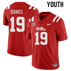 Youth Travaris Banks Red Ole Miss College Football #19 Jersey 663606-468