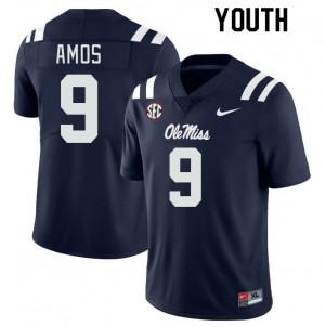 Youth Trey Amos Navy University of Mississippi College Football #9 Jersey 593597-548