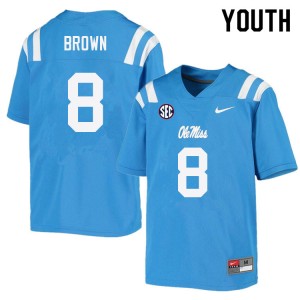 Youth Troy Brown Powder Blue Rebels College Football #8 Jersey 221011-300