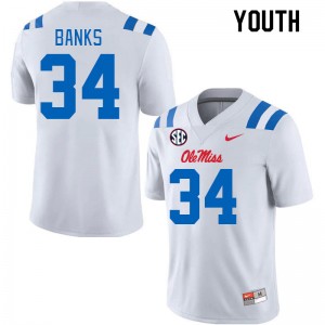 Youth Tyler Banks White University of Mississippi 2024 New College Football #34 Jersey 843233-690