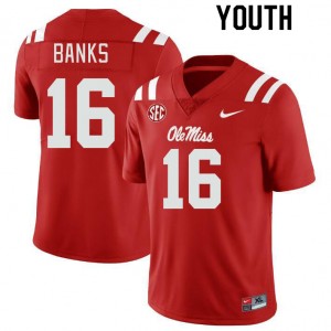 Youth Yam Banks Red Ole Miss College Football #16 Jersey 726761-799
