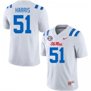 Men Zxavian Harris White Ole Miss Rebels 2024 New College Football #51 Jersey 943938-728
